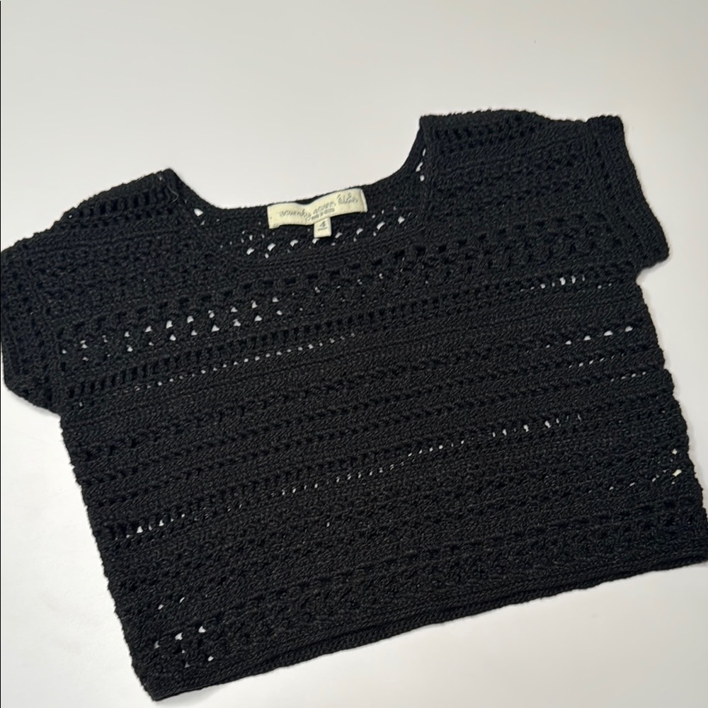 Black Crochet Knit Top- crop style